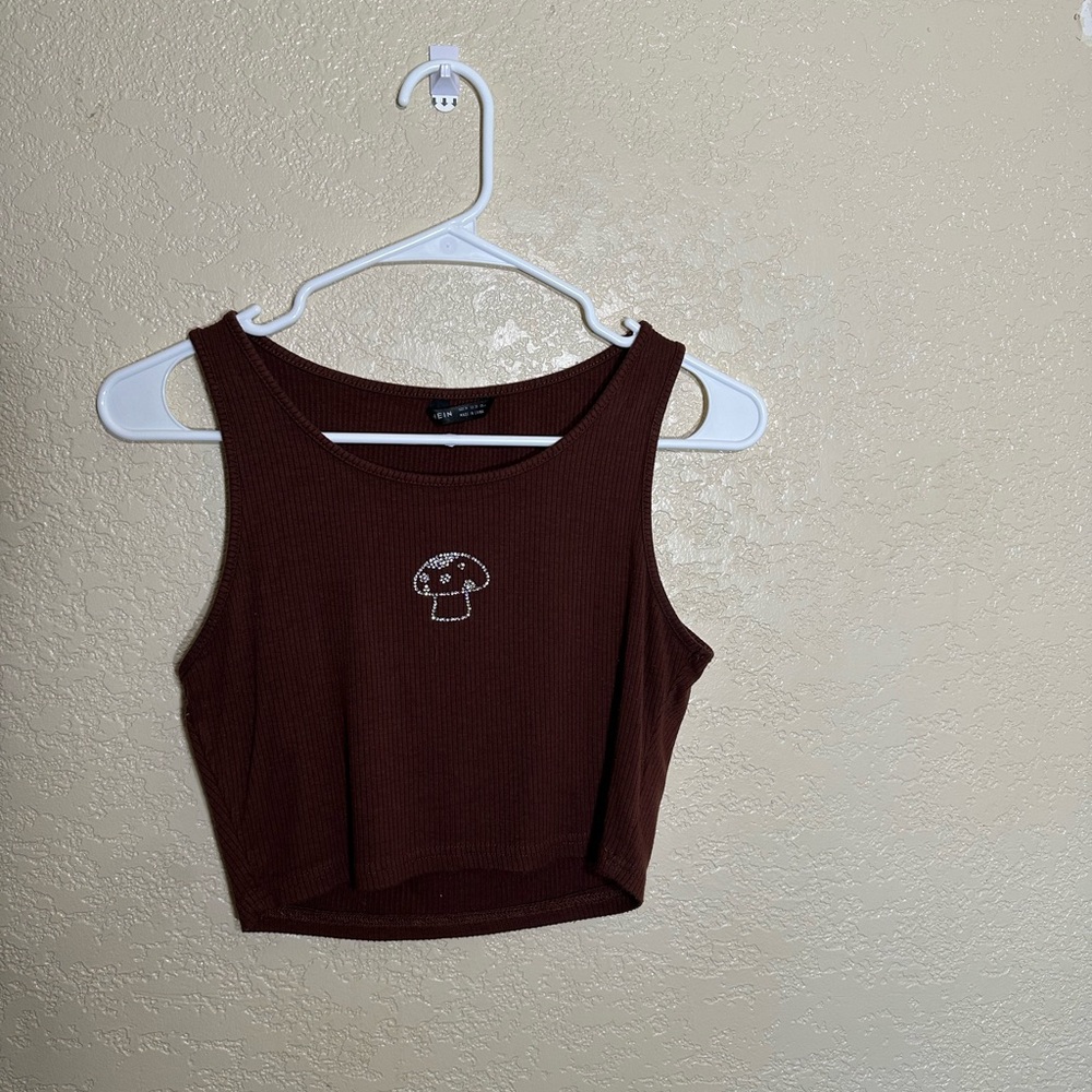 SHEIN Chocolate Crop Top with Mushroom Design